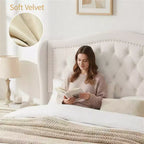 Struttura Letto Matrimoniale 133,6 cm di altezza con 2 Cassetti, Testiera in Velluto a Trapunta e Design con Alette Laterali
