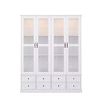 Vetrina-libreria bianca con illuminazione LED RGB, cassetto e ante in vetro