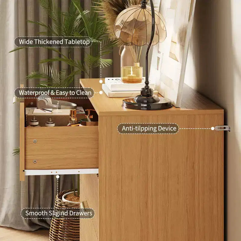 Cassettiera, 32 Pollici Larga Moderna con Scanalature e Maniglie in Metallo, Organizzatore Porta Abiti a 4 Cassetti