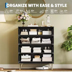 Cassettiera, 32 Pollici Larga Moderna con Scanalature e Maniglie in Metallo, Organizzatore Porta Abiti a 4 Cassetti