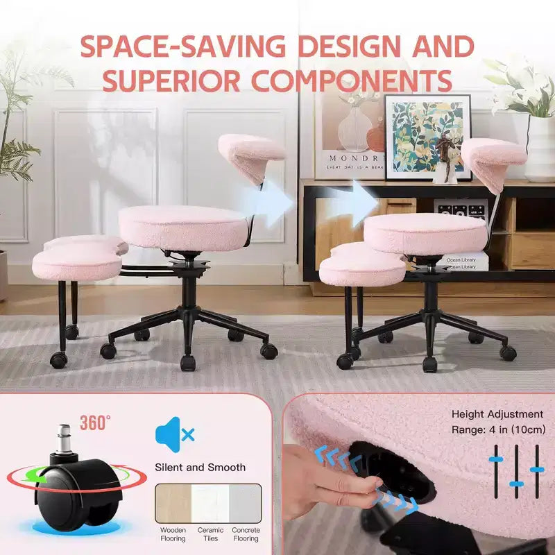 Sedia da ufficio ergonomica a gambe incrociate, sedia da meditazione girevole a 360°, sedie da scrivania inginocchiabili regolabili in altezza, per la casa