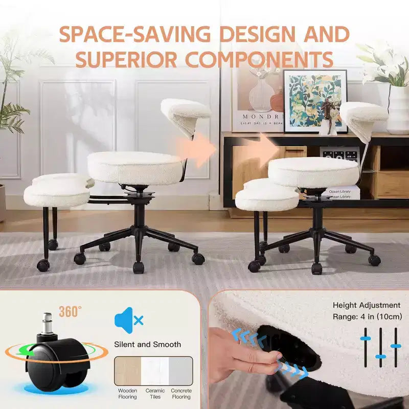 Sedia da ufficio ergonomica a gambe incrociate, sedia da meditazione girevole a 360°, sedie da scrivania inginocchiabili regolabili in altezza, per la casa