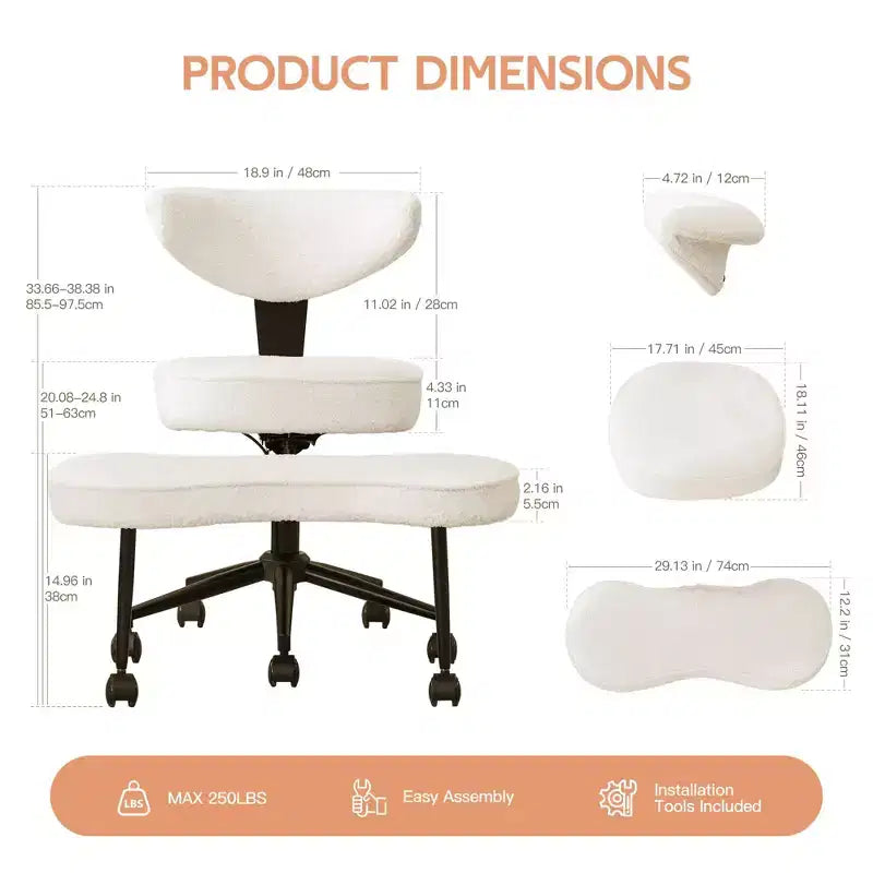 Sedia da ufficio ergonomica a gambe incrociate, sedia da meditazione girevole a 360°, sedie da scrivania inginocchiabili regolabili in altezza, per la casa