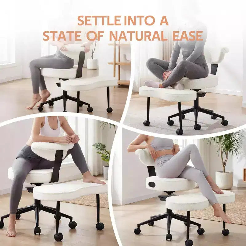Sedia da ufficio ergonomica a gambe incrociate, sedia da meditazione girevole a 360°, sedie da scrivania inginocchiabili regolabili in altezza, per la casa