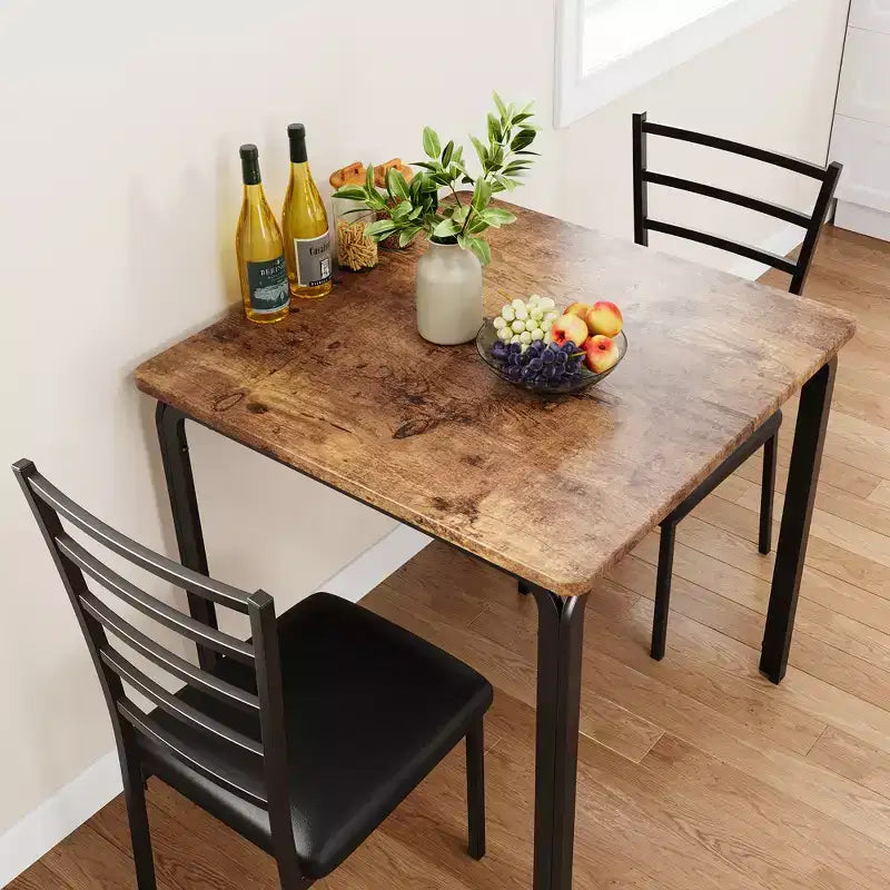 Tavoli da pranzo per 2, tavolo e sedie da cucina, tavolo da pranzo quadrato con 2 sedie in metallo e legno, per piccoli spazi, appartamento