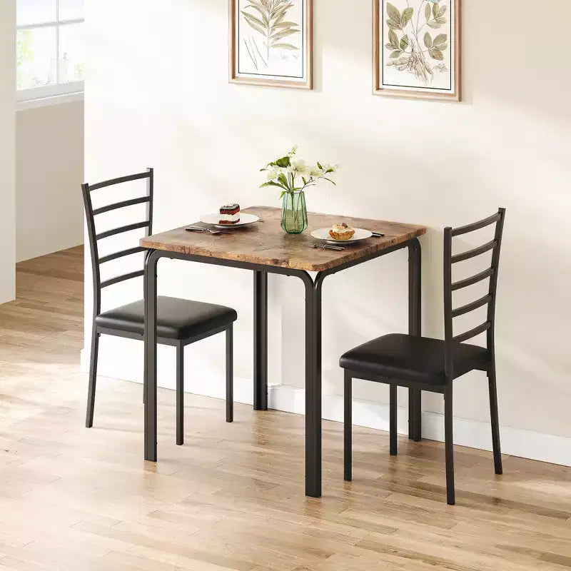 Tavoli da pranzo per 2, tavolo e sedie da cucina, tavolo da pranzo quadrato con 2 sedie in metallo e legno, per piccoli spazi, appartamento