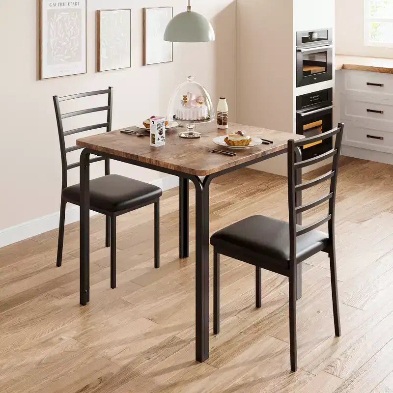 Tavoli da pranzo per 2, tavolo e sedie da cucina, tavolo da pranzo quadrato con 2 sedie in metallo e legno, per piccoli spazi, appartamento