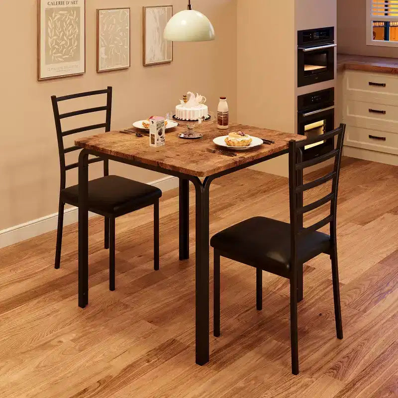 Tavoli da pranzo per 2, tavolo e sedie da cucina, tavolo da pranzo quadrato con 2 sedie in metallo e legno, per piccoli spazi, appartamento