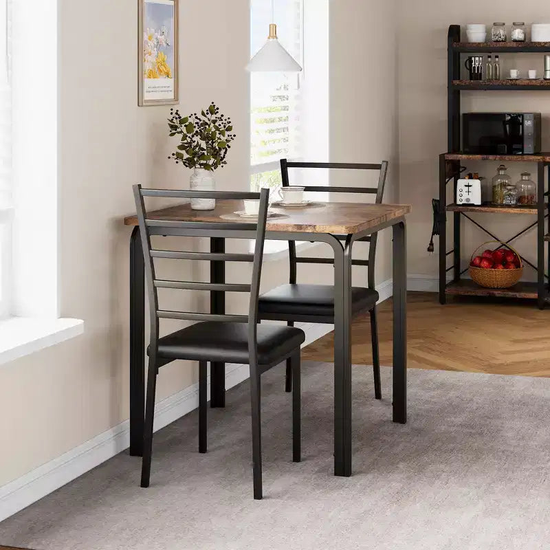 Tavoli da pranzo per 2, tavolo e sedie da cucina, tavolo da pranzo quadrato con 2 sedie in metallo e legno, per piccoli spazi, appartamento