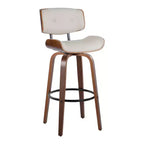 Set di 2 sgabelli da bar ad altezza fissa con schienale intero e poggiapiedi - noce/nero/PU crema