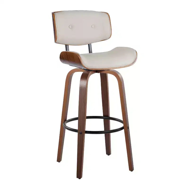 Set di 2 sgabelli da bar ad altezza fissa con schienale intero e poggiapiedi - noce/nero/PU crema