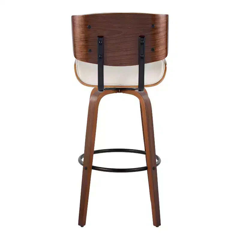 Set di 2 sgabelli da bar ad altezza fissa con schienale intero e poggiapiedi - noce/nero/PU crema