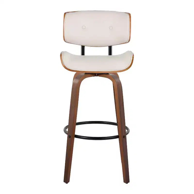 Set di 2 sgabelli da bar ad altezza fissa con schienale intero e poggiapiedi - noce/nero/PU crema