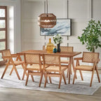 Set da pranzo moderno 7 pezzi noce chiaro - tavolo, 4 sedie e 2 poltrone
