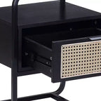 Tavolino d'accento nero da 19 pollici con piano in vetro, struttura in metallo e cassetto portaoggetti - 24 pollici di altezza