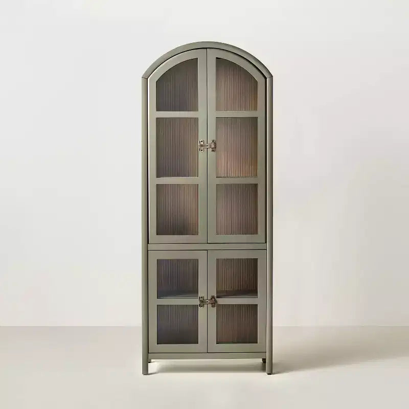Mobile ad arco a 4 ante scanalate in legno e vetro verde salvia