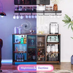 Mobile Bar del Vino con Luci LED, Stazione di Ricarica e Porta Bicchieri - Marrone