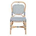 Sedia da bistrot in rattan naturale intrecciato bianco e blu, stile moderno francese