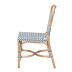 Sedia da bistrot in rattan naturale intrecciato bianco e blu, stile moderno francese
