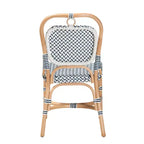 Sedia da bistrot in rattan naturale intrecciato bianco e blu, stile moderno francese