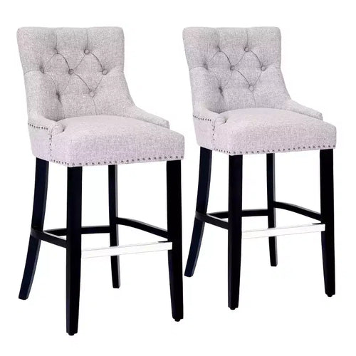 WestinTrends 29 Linen Tufted Buttons Upholstered Wingback Bar Stool (Set of 2), Light Gray