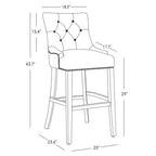 Sgabello da bar con schienale ad ala, imbottito in lino, con bottoni, 74 cm, set da 2 - Grigio chiaro