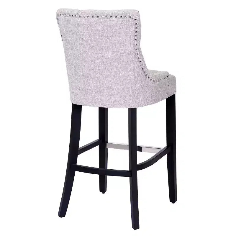 Sgabello da bar con schienale ad ala, imbottito in lino, con bottoni, 74 cm, set da 2 - Grigio chiaro