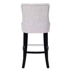 Sgabello da bar con schienale ad ala, imbottito in lino, con bottoni, 74 cm, set da 2 - Grigio chiaro