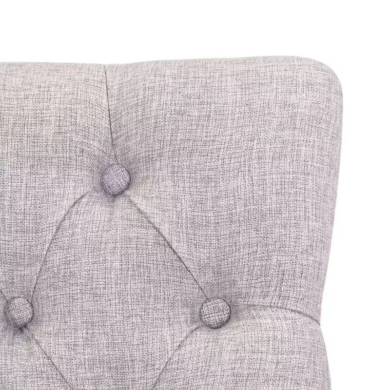 Sgabello da bar con schienale ad ala, imbottito in lino, con bottoni, 74 cm, set da 2 - Grigio chiaro