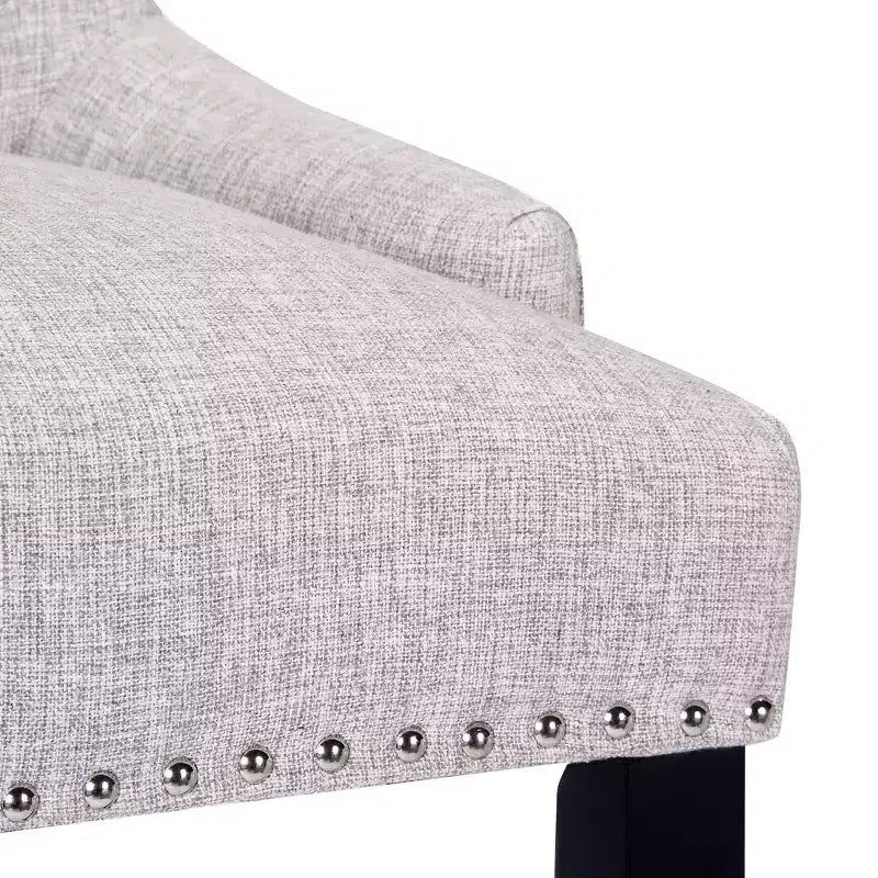 Sgabello da bar con schienale ad ala, imbottito in lino, con bottoni, 74 cm, set da 2 - Grigio chiaro