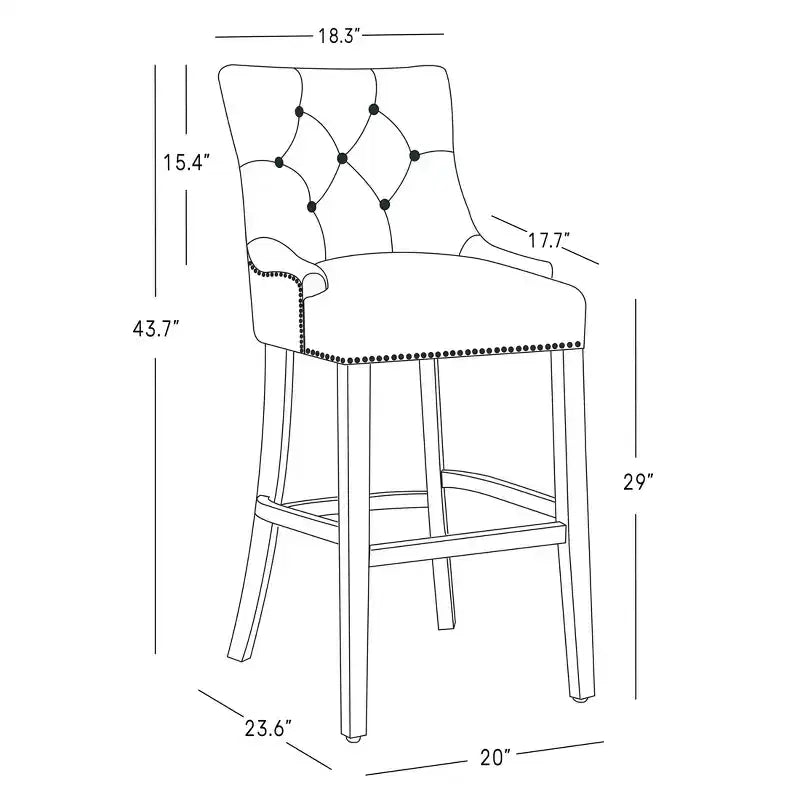 Set di 3 sgabelli da bar con schienale ad ala, imbottiti in lino con bottoni, 74 cm - Marrone