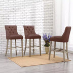 Set di 3 sgabelli da bar con schienale ad ala, imbottiti in lino con bottoni, 74 cm - Marrone