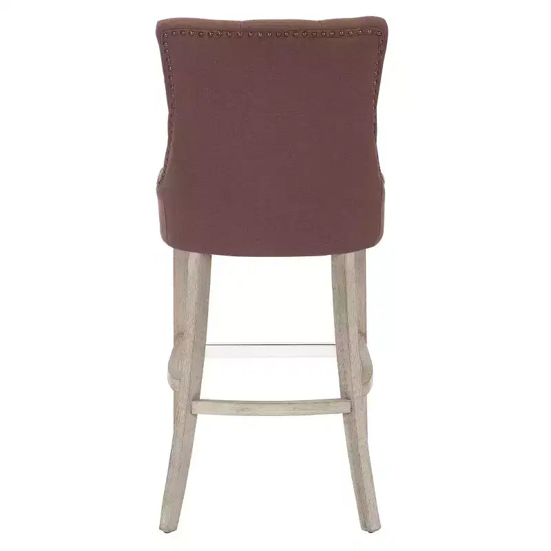 Set di 3 sgabelli da bar con schienale ad ala, imbottiti in lino con bottoni, 74 cm - Marrone