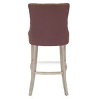 Set di 3 sgabelli da bar con schienale ad ala, imbottiti in lino con bottoni, 74 cm - Marrone