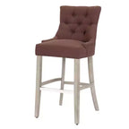 Set di 3 sgabelli da bar con schienale ad ala, imbottiti in lino con bottoni, 74 cm - Marrone