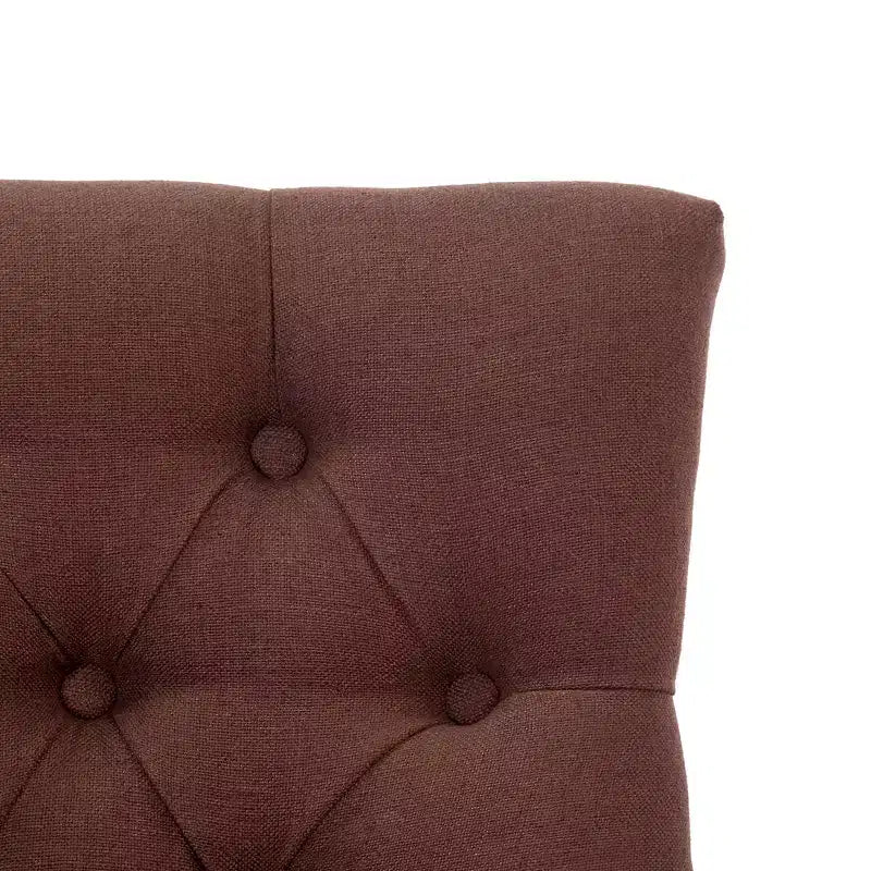 Set di 3 sgabelli da bar con schienale ad ala, imbottiti in lino con bottoni, 74 cm - Marrone