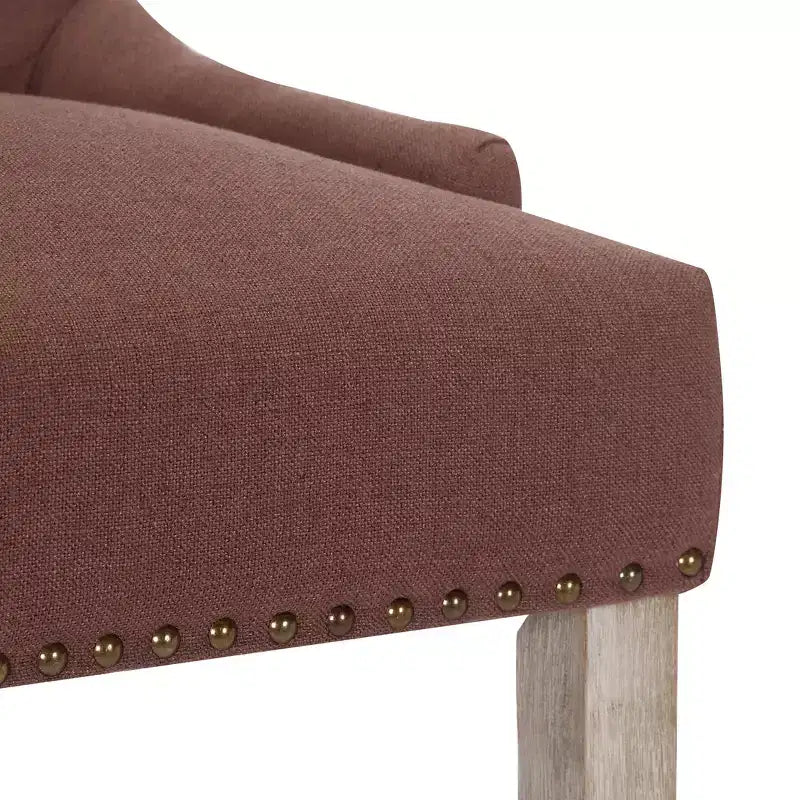 Set di 3 sgabelli da bar con schienale ad ala, imbottiti in lino con bottoni, 74 cm - Marrone
