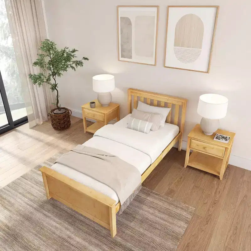 Struttura Letto a Piattaforma Matrimoniale Classica in Legno Massello con Testiera a Doghe