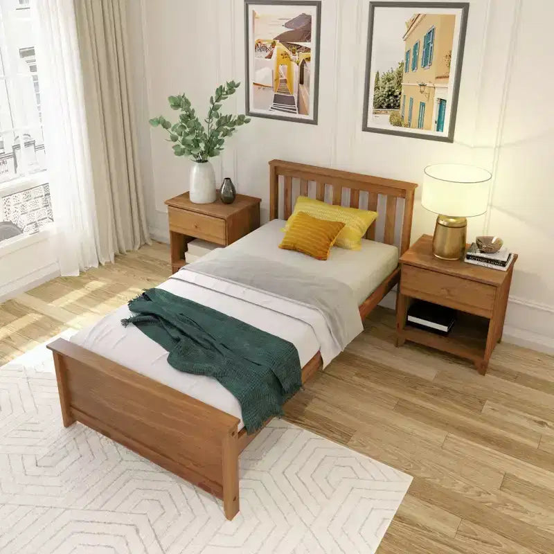 Struttura Letto a Piattaforma Matrimoniale Classica in Legno Massello con Testiera a Doghe