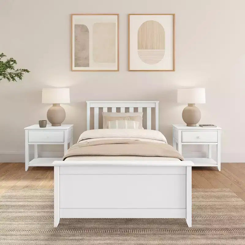 Struttura Letto a Piattaforma Matrimoniale Classica in Legno Massello con Testiera a Doghe