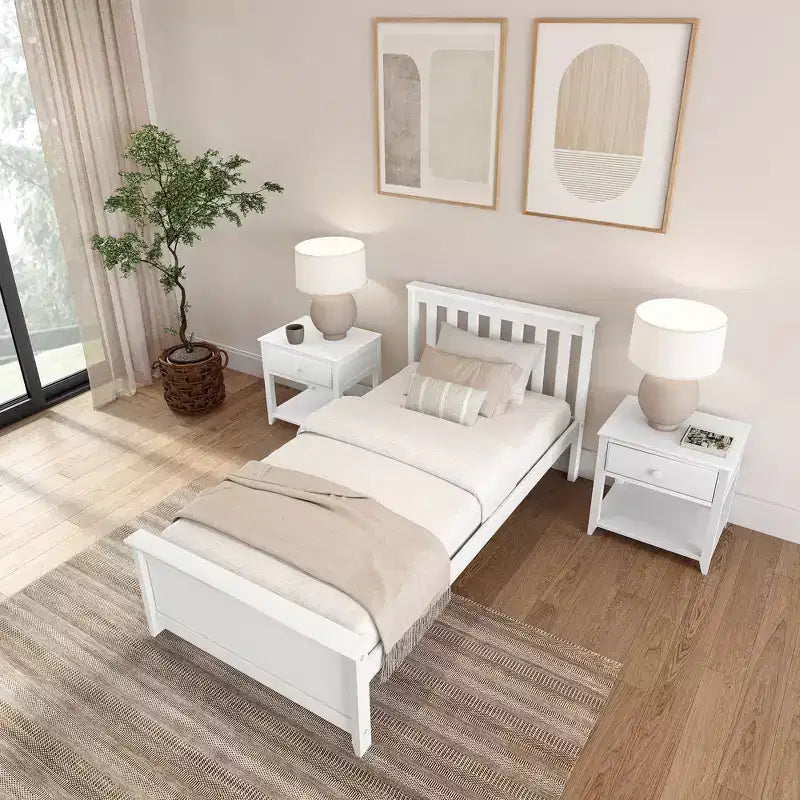 Struttura Letto a Piattaforma Matrimoniale Classica in Legno Massello con Testiera a Doghe