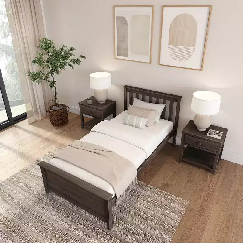 Struttura Letto a Piattaforma Matrimoniale Classica in Legno Massello con Testiera a Doghe