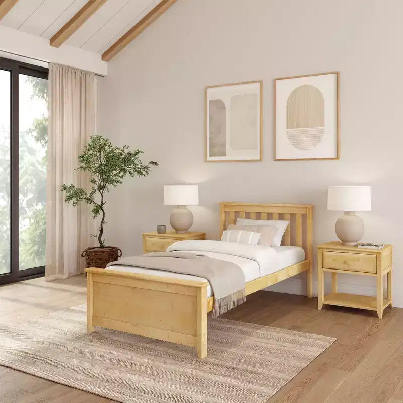 Struttura Letto a Piattaforma Matrimoniale Classica in Legno Massello con Testiera a Doghe