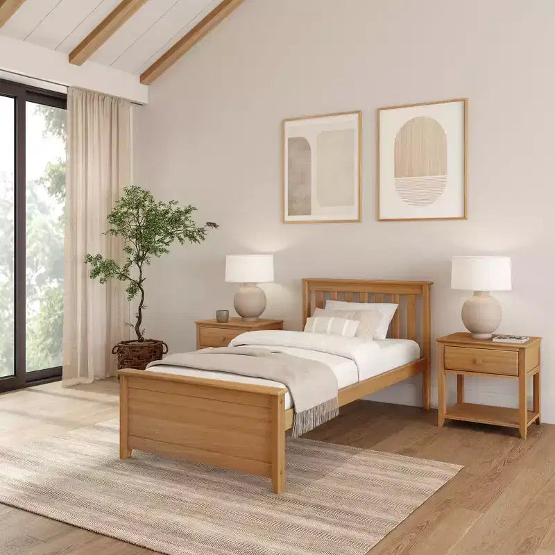 Struttura Letto a Piattaforma Matrimoniale Classica in Legno Massello con Testiera a Doghe
