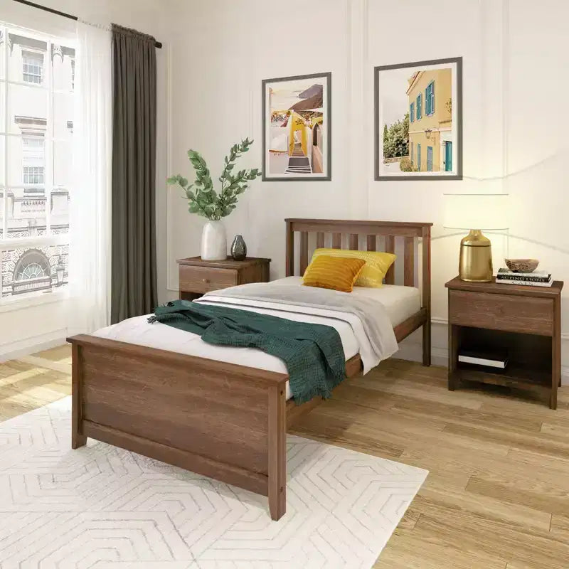 Struttura Letto a Piattaforma Matrimoniale Classica in Legno Massello con Testiera a Doghe