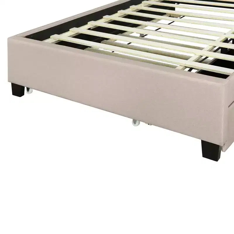 Letto a piattaforma imbottito Full/Queen con testiera contenitore, letto estraibile, 2 cassetti e porte USB