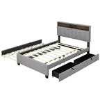 Letto a piattaforma imbottito Full/Queen con testiera contenitore, letto estraibile, 2 cassetti e porte USB