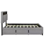 Letto a piattaforma imbottito Full/Queen con testiera contenitore, letto estraibile, 2 cassetti e porte USB