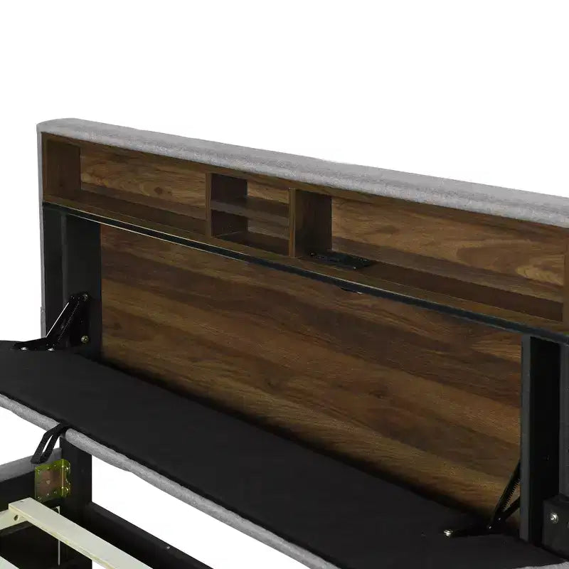 Letto a piattaforma imbottito Full/Queen con testiera contenitore, letto estraibile, 2 cassetti e porte USB
