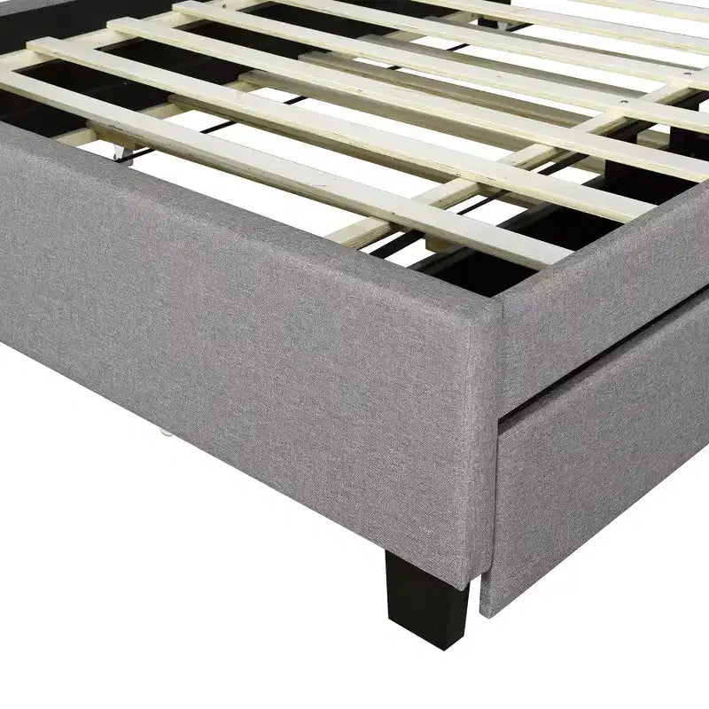 Letto a piattaforma imbottito Full/Queen con testiera contenitore, letto estraibile, 2 cassetti e porte USB